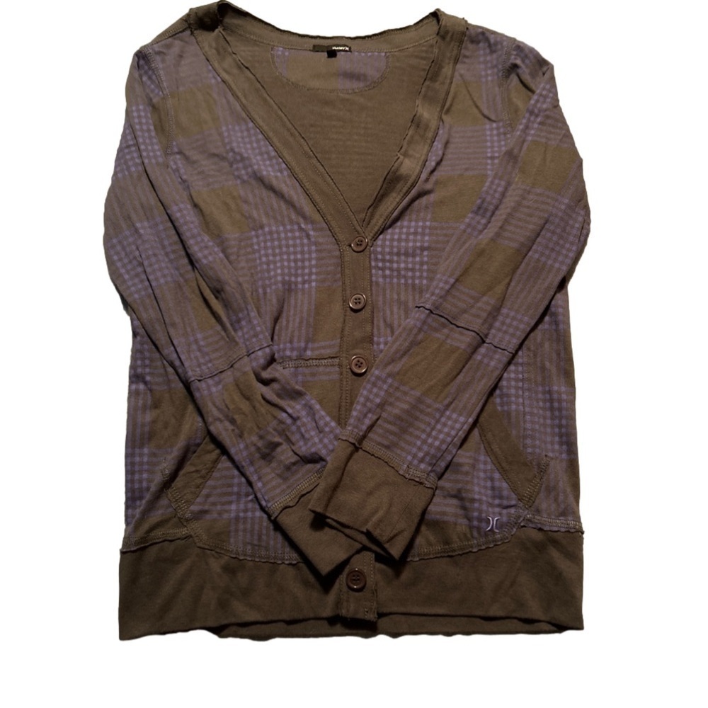 Hurley Purple and Grey Long Sleeve Button Up Cardigan Size Small
